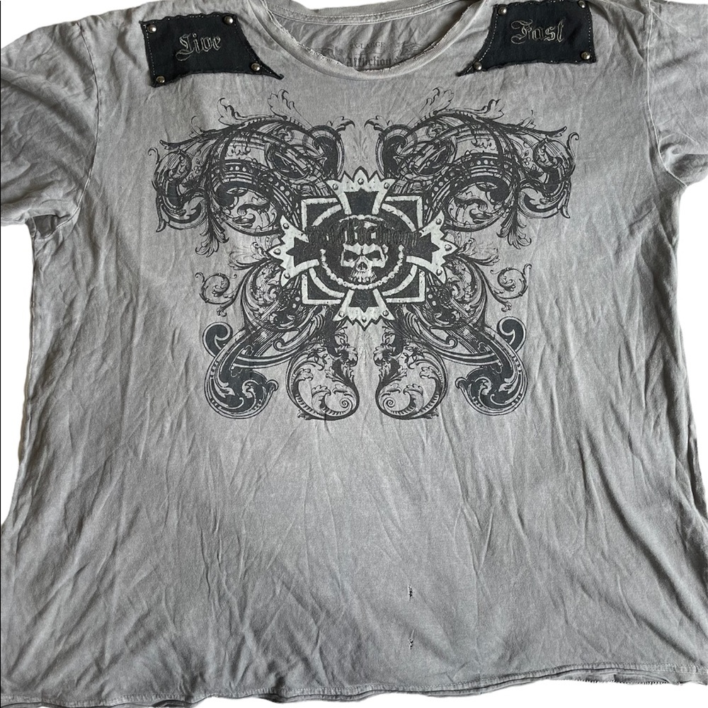 Affliction Distressed Live Fast Die Young Shirt Size 2XL/3XL 25.5x27